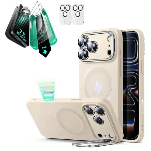iPhone 17 Pro Max Cloud Soft Magnetic Case (Camera Control, Stash Stand) Armorite Protection Bundle - Light Tan - Light Tan – image 1