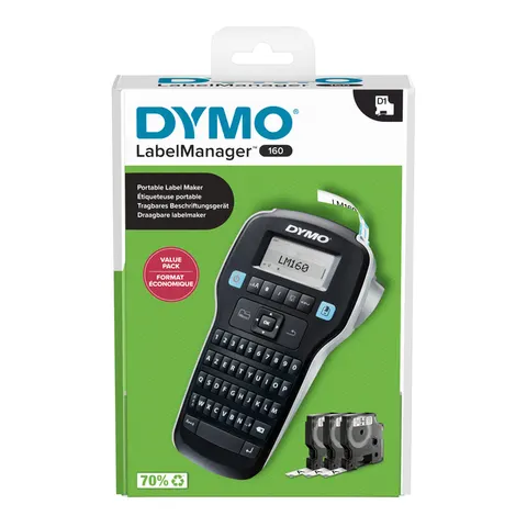 Labelprinter Dymo LabelManager 160 draagbaar azerty 12mm zwart valuepack – afbeelding 1