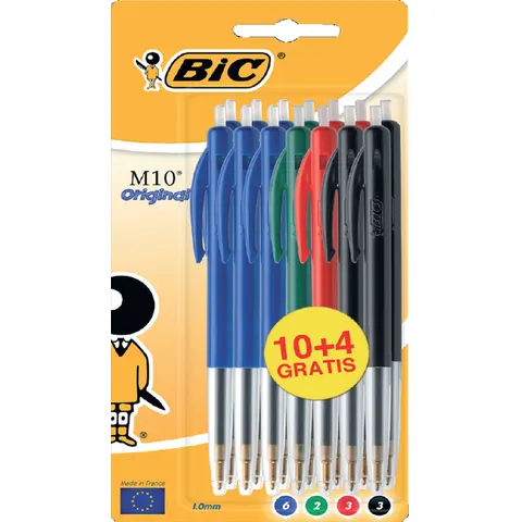 Balpen Bic M10 medium assorti blister à 10+4 gratis – afbeelding 1