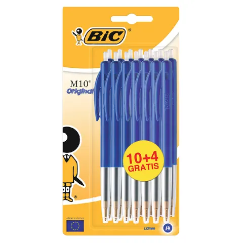 Balpen Bic M10 medium blauw blister à 10+4 gratis – afbeelding 1