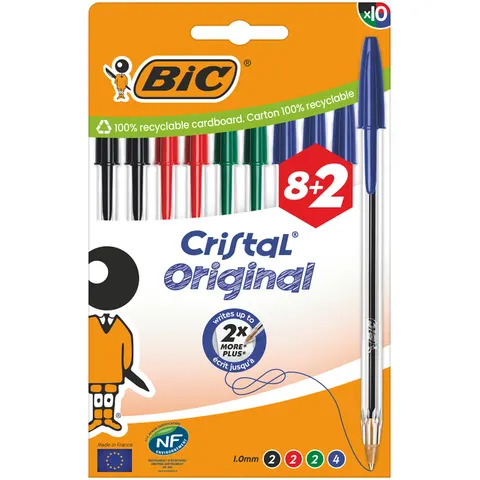 Balpen bic cristal m 10st assorti – afbeelding 1
