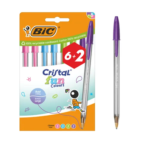 Balpen Bic Cristal Fun large assorti 6+2 gratis – afbeelding 1