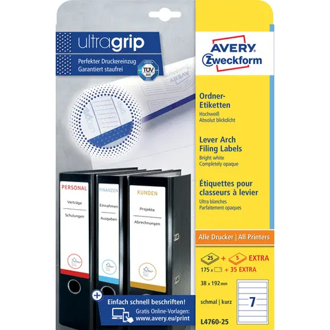 Rugetiket Avery smal 38x192mm zelfklevend wit – afbeelding 1