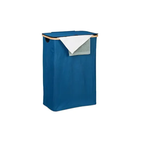 wasbox - met deksel - 105 l - inklapbaar - bamboe - polyester - draagbaar – afbeelding 1