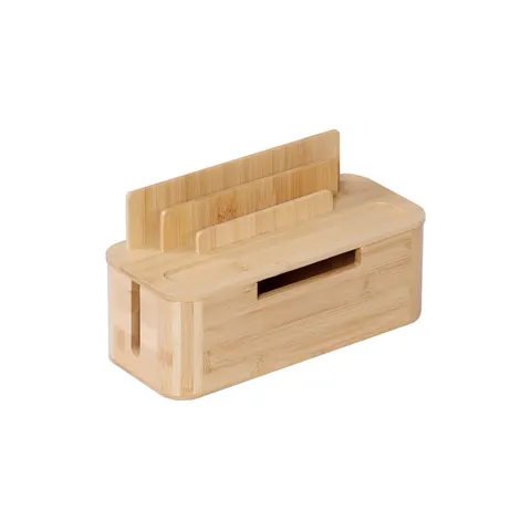 Kabelbox voor 2 stekkerdozen - bamboe - met tablethouder – afbeelding 1