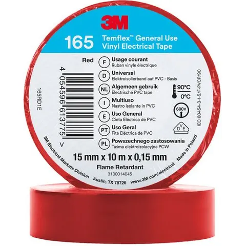 3M Temflex - Vinyl isolatietape 165 - Rood – afbeelding 1