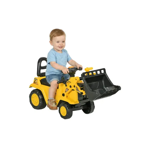HOMCOM Rutschauto Kinderbagger Sitzbagger mit Ablagefach und Hupe, Laufrad in Gelb und Schwarz für drinnen und draußen Aosom.de – Bild 1