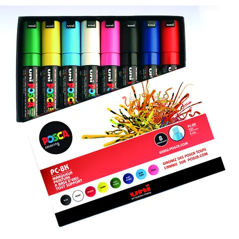 Uni Posca Verfmarkers set - 8K basis - 8 stuks – afbeelding 1