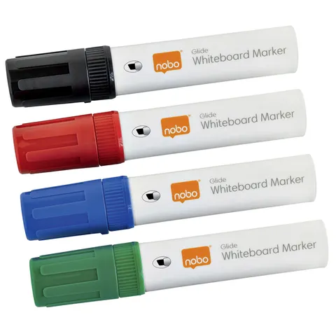 Whiteboardmarker Nobo Glide schuin assorti 10mm 4stuks – afbeelding 1