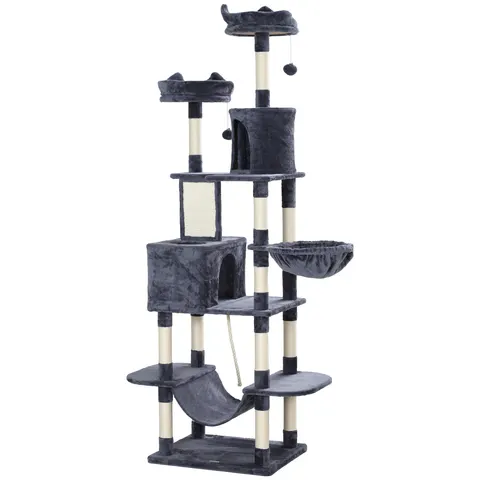 PawHut 206cm Cat Tree with Scratching Posts Beds Condos Hammocks Dark Grey Dark Grey 523.24cm H X 152.4cm W X 127cm D – image 1