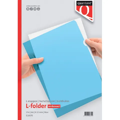 Insteekmap L-model Quantore A4 PP 0.12mm blauw 25 stuks – afbeelding 1