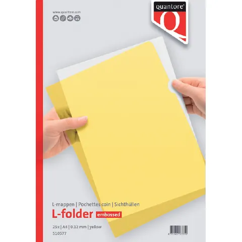 Insteekmap L-model Quantore A4 PP 0.12mm geel 25 stuks – afbeelding 1