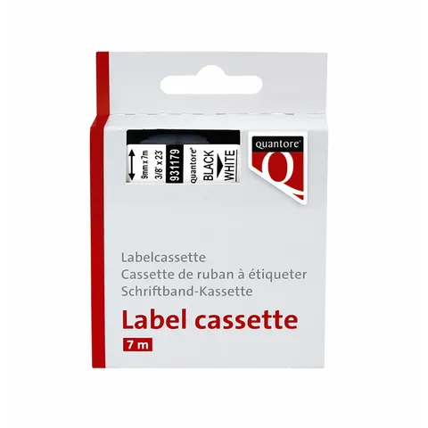 Labeltape Quantore 40913 9mmx7m zwart op wit – afbeelding 1