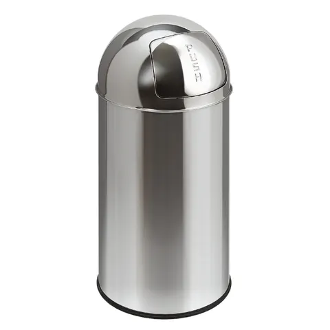 Afvalbak Pushcan met pushdeksel 40liter zilver – afbeelding 1