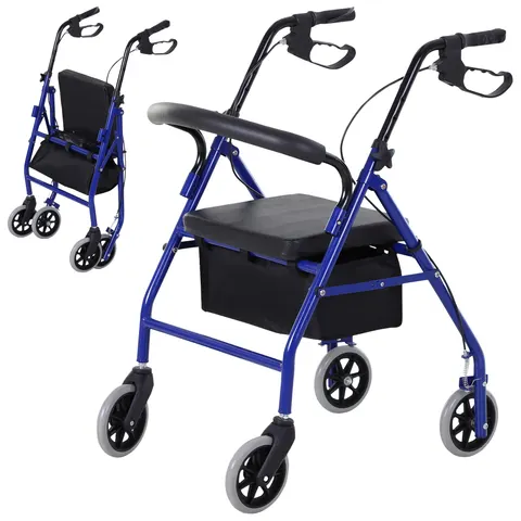 HOMCOM Rollator Walker - Metaal - 56x75x87cm - Blauw – afbeelding 1