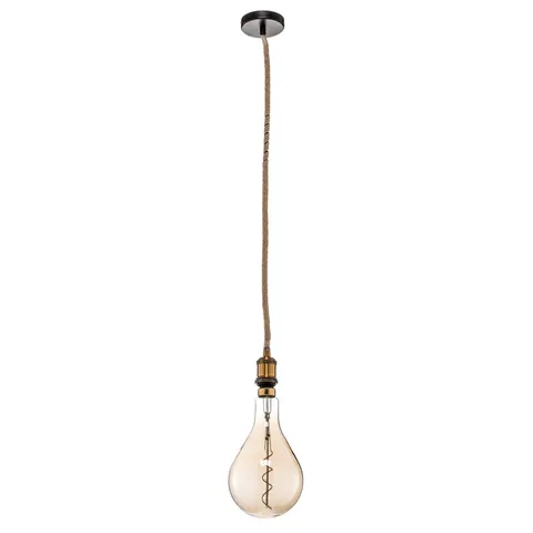 LED-Pendelleuchte Ontario, Hanfseil, einflammig – altmessing, schwarz – Bild 1