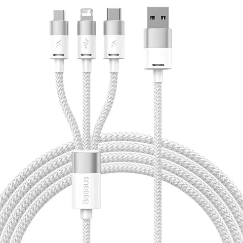 Baseus USB naar Lightning/USB-C/Micro USB Kabel 3.5A 1.2M Wit – afbeelding 1