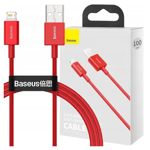 Baseus Superior Series USB naar Lightning 2.4A Rood 1 Meter – afbeelding 1