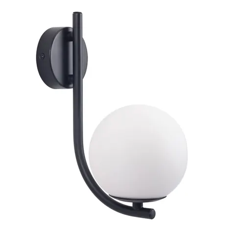 Forlight wall lamp Sfera Single, black, glass, width 12 cm – black, opal – image 1