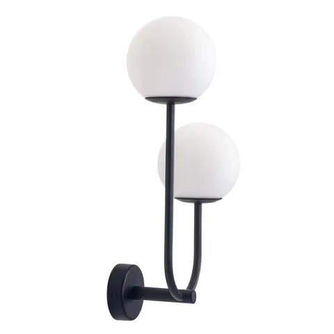 Forlight wall lamp Sfera Double, black, glass, width 23 cm – black, opal – image 1