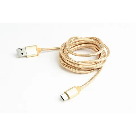 Micro-USB kabel katoen, 1.8 meter goud, Blister – afbeelding 1