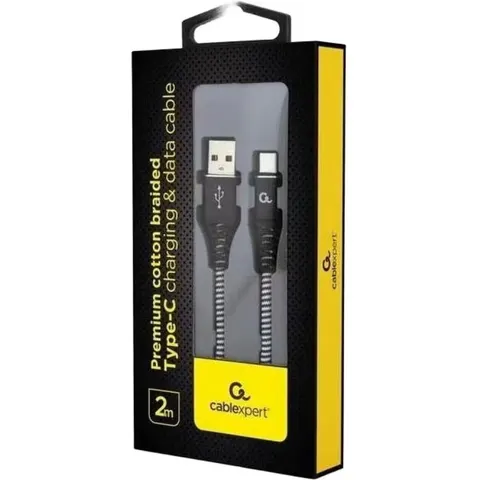 Premium USB-C laad- & datakabel zwart/wit 2 meter – afbeelding 1