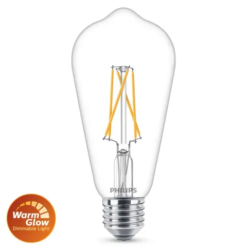 Philips LED Edison Transparant - 60 W - E27 - Dimbaar warmwit licht – afbeelding 1