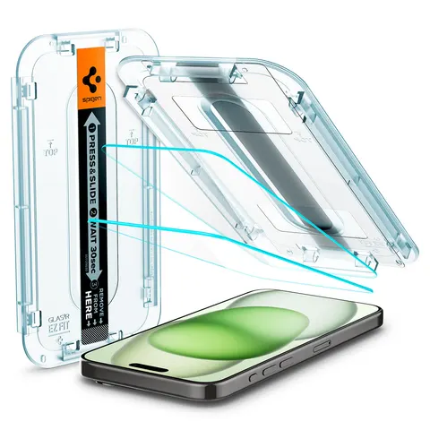 Spigen EZ Fit GLAS.tR iPhone 16 / 15 Plus Screen Protector Clear (2-Pack) – afbeelding 1