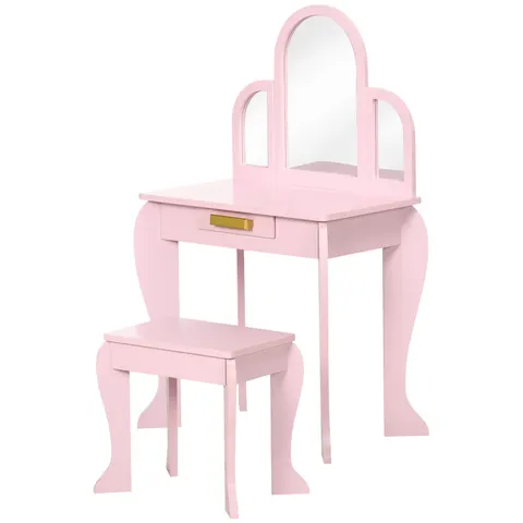 HOMCOM-Kinderkaptafelset-MDF-52x32x85cm-Roze – afbeelding 1