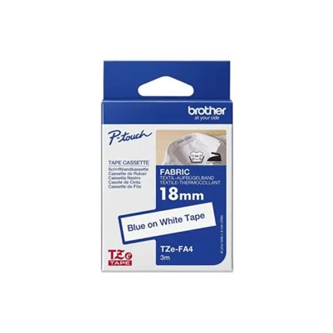 Brother TZE-FA4 label-making tape Blue on white – image 1