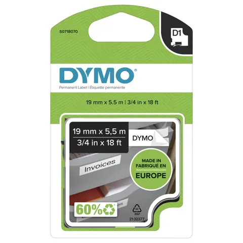 DYMO S0718070 - DYMO D1 polyester tape, 19 mm, black/white – image 1