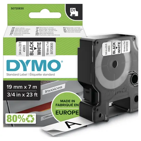 Labeltape Dymo LabelManager D1 polyester 19mmx7m zwart op wit – afbeelding 1