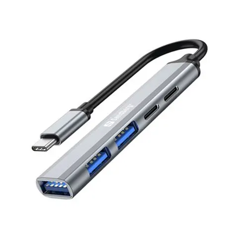Sandberg - 336-50 interface hub - USB - Type-C - 5000 Mbit/s - Grijs – afbeelding 1