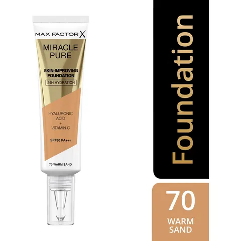 Max Factor Foundation Miracle Pure Sin-Improving Tube 30ml - 70 Warm Sand – image 1