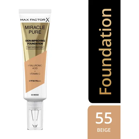 Max Factor Foundation Miracle Pure Sin-Improving Tube 30ml - 55 Beige – image 1