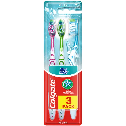 Colgate Max White Medium Toothbrush Whitening & Surface, Pack of 3 – image 1