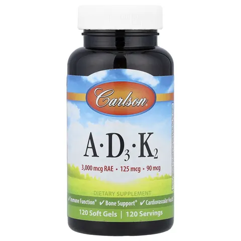 Carlson, A, D3, K2, 120 Softgels – image 1