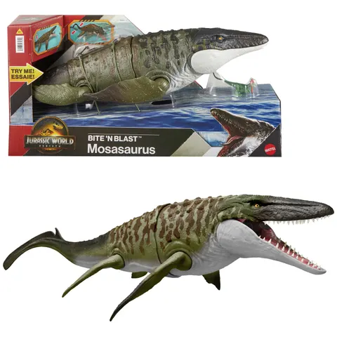 Jurassic World Bite N Blast Mosasaurus & Mini Dinosaur Toy – image 1