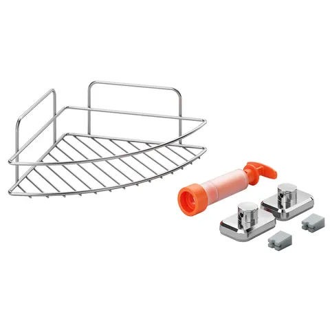 Metaltex 1-Tier Corner Bathroom Shelf with Vacuum – image 1