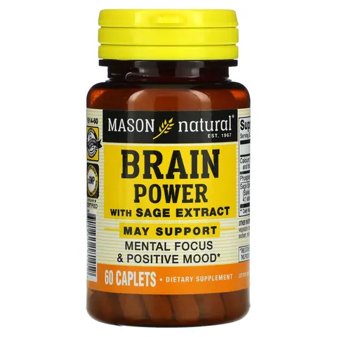 Mason Natural, Brain Power with Sage Extract, 60 Caplets – image 1