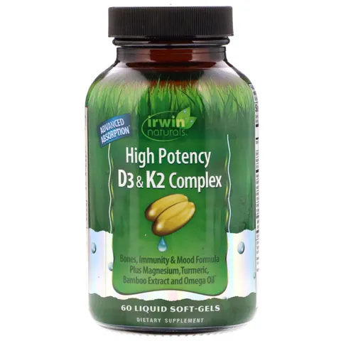 Irwin Naturals, High Potency D3 & K2 Complex, 60 Liquid Soft-Gels – image 1