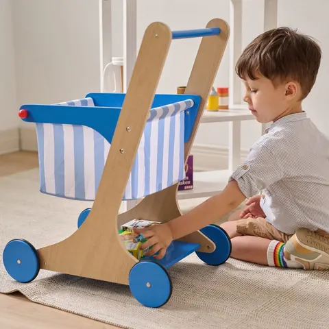 Teamson Carrito de la compra de madera, azul, 60cm – imagen 1