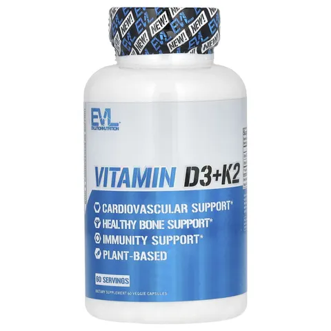 EVLution Nutrition, Vitamin D3+K2, 60 Veggie Capsules – image 1