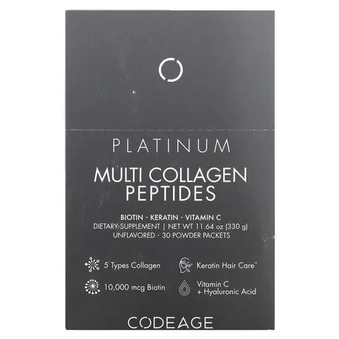 Codeage, Multi Collagen Peptides, Platinum, Unflavored, 30 Packets, 0.38 oz (11 g) Each – image 1