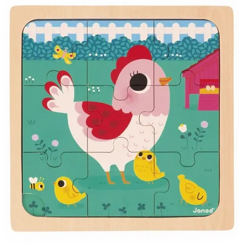 Janod puzzel kip Henriette 9 stukjes – afbeelding 1