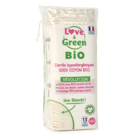 Love & Green Cotons Bio Carrés X60 - Sachet 60 cotons – image 1