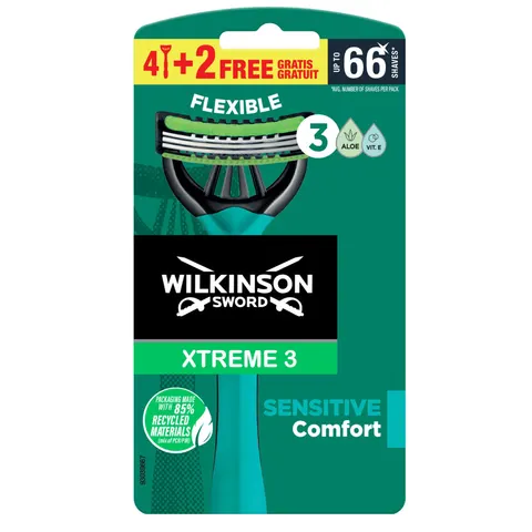 Wilkinson Sword Maquinilla Xtreme 3 Sensitive 4 uds + 2 GRATIS – imagen 1