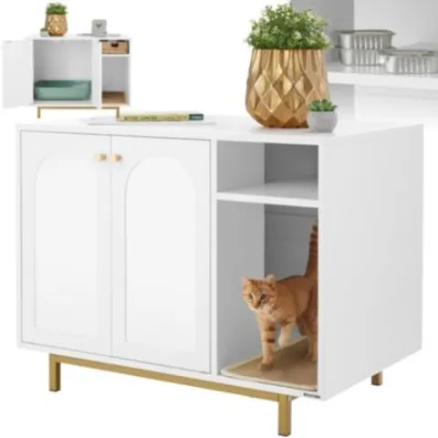 Armoire pour chat avec entrée latérale blanc/doré – image 1