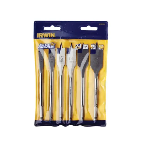Irwin 6 Piece 4X Blue Groove Flat Wood Drill Bit Set – image 1