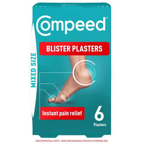 Compeed 6 Mixed Size Blister Plasters For Feet (Individually Wrapped Plasters) - Hydrocolloid Plaster Technology For Faster Healing - Waterproof Deep – image 1